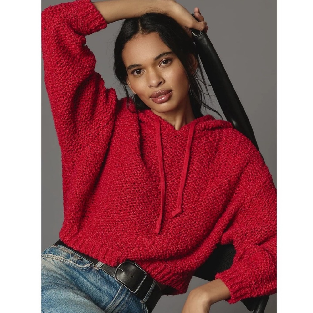 Anthropologie Pilcro NWOT Sailcloth Hooded Sweater Red Raspberry Size XS